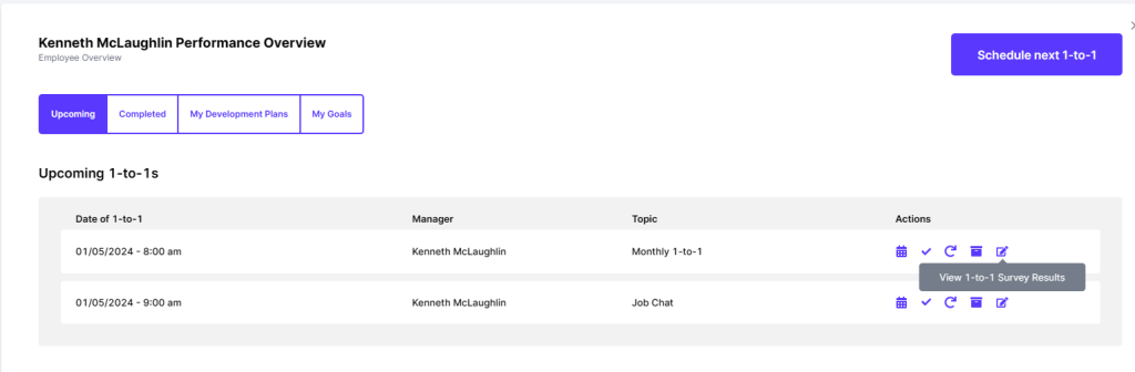 manager view once employee has completed change to 'view 1 1' from 'preview 1 1'